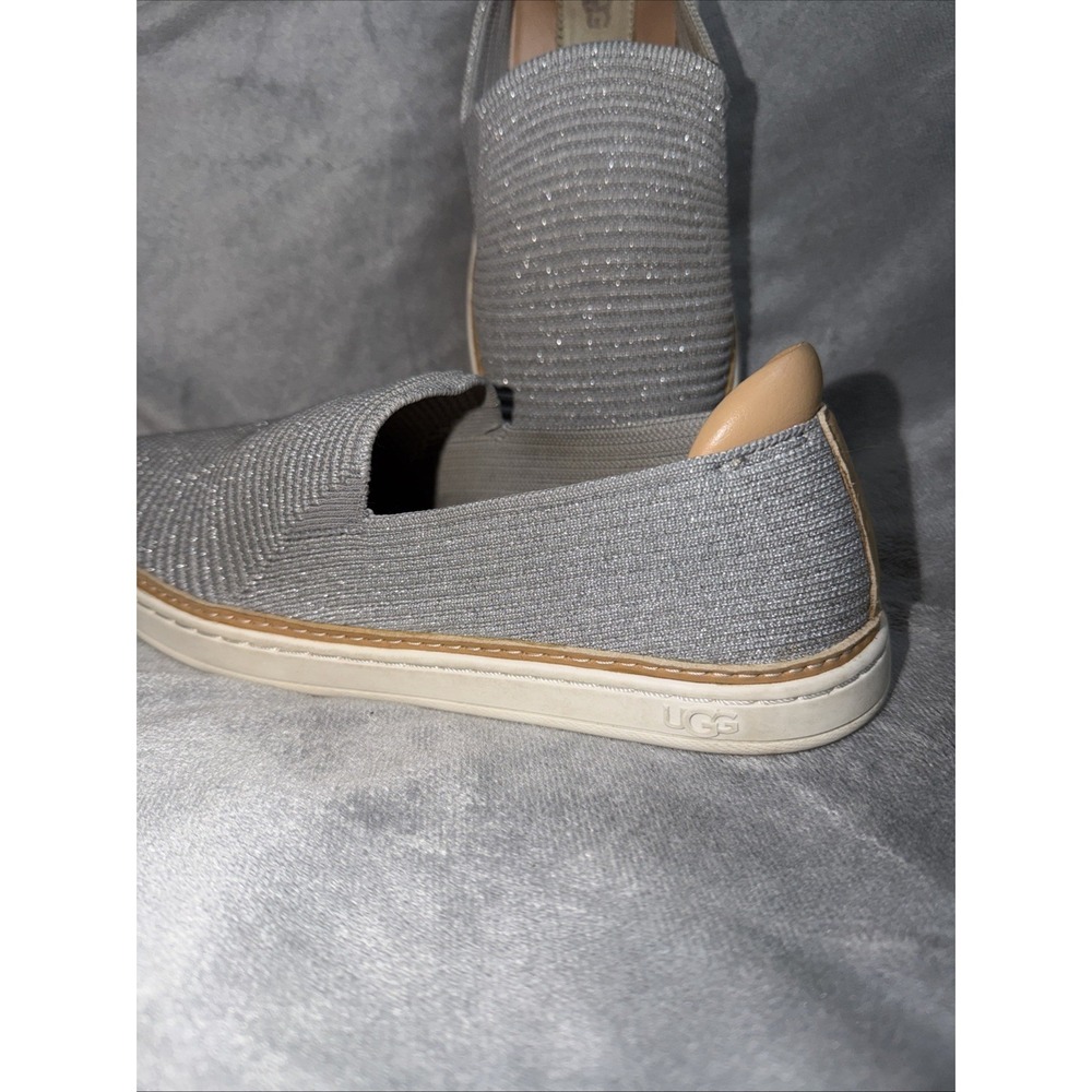 UGG Sammy Metallic Knit Slip On Sneakers Silver Grey Ribbed Flats Women's Sz 39